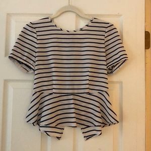 Peplum blue and white striped top